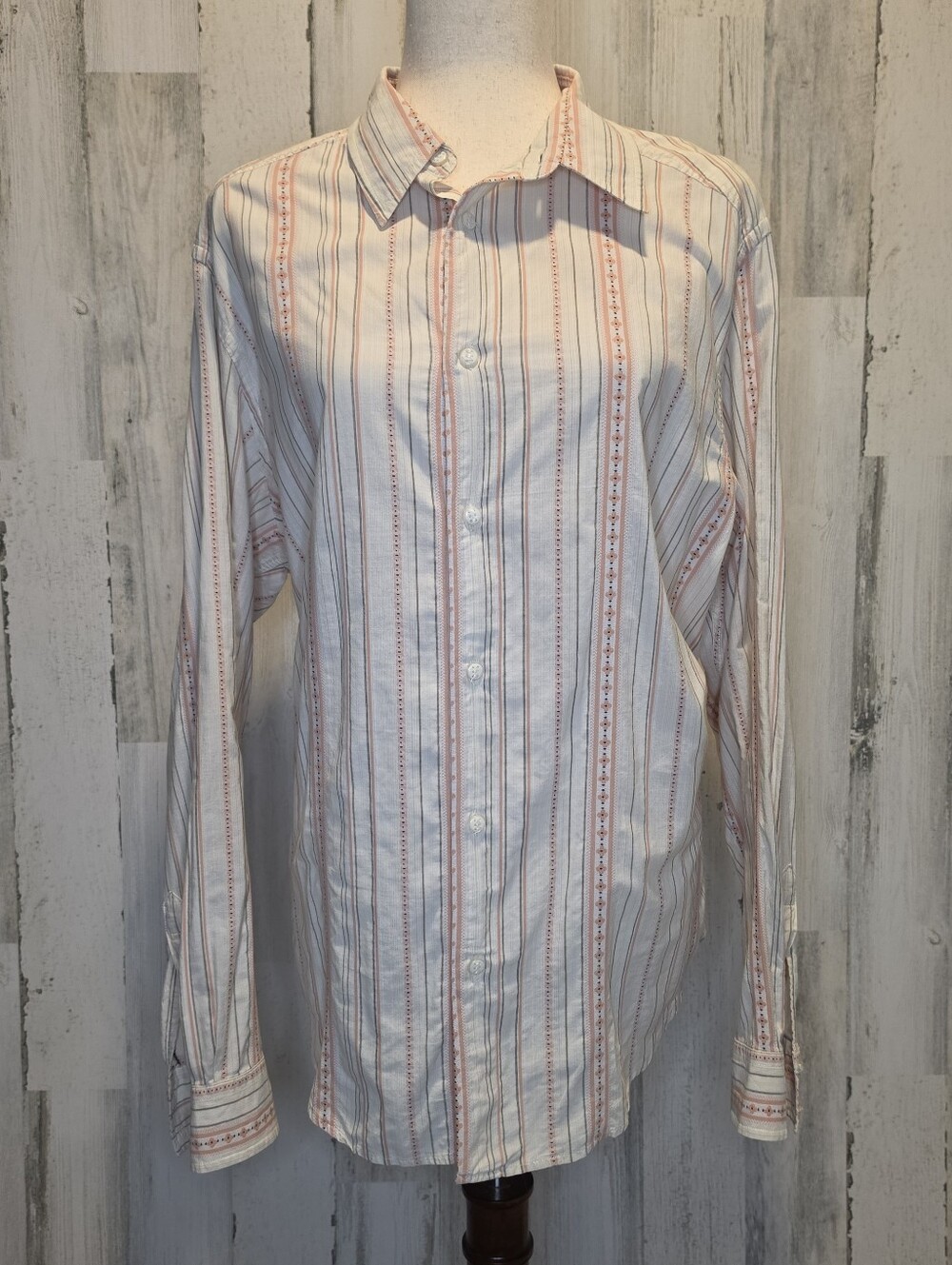 DKNY Jeans Button Up Shirt Womens L Western Cottagecore Floral Stripe Cotton